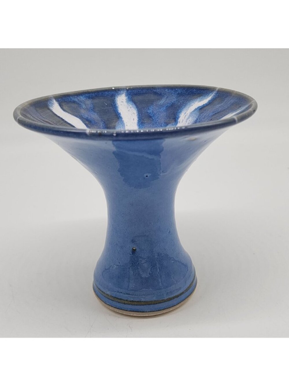 Handmade Blue Ceramic Candle Holder or Vase Unique White Drip Artist Signed - Picture 7 of 7